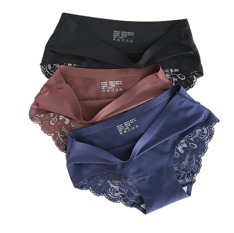 Lot de 3 Culottes en soie glacée invisibles avec dentelle