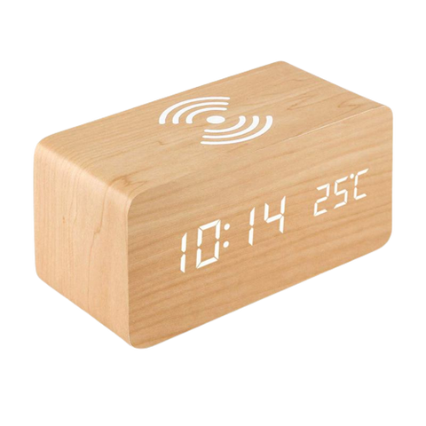 Réveil numérique en bois avec chargeur induction