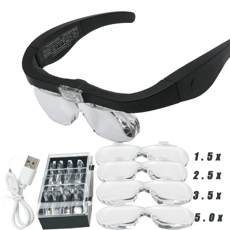 Lunettes Loupe de Précision avec 5 lentilles Zoom différentes