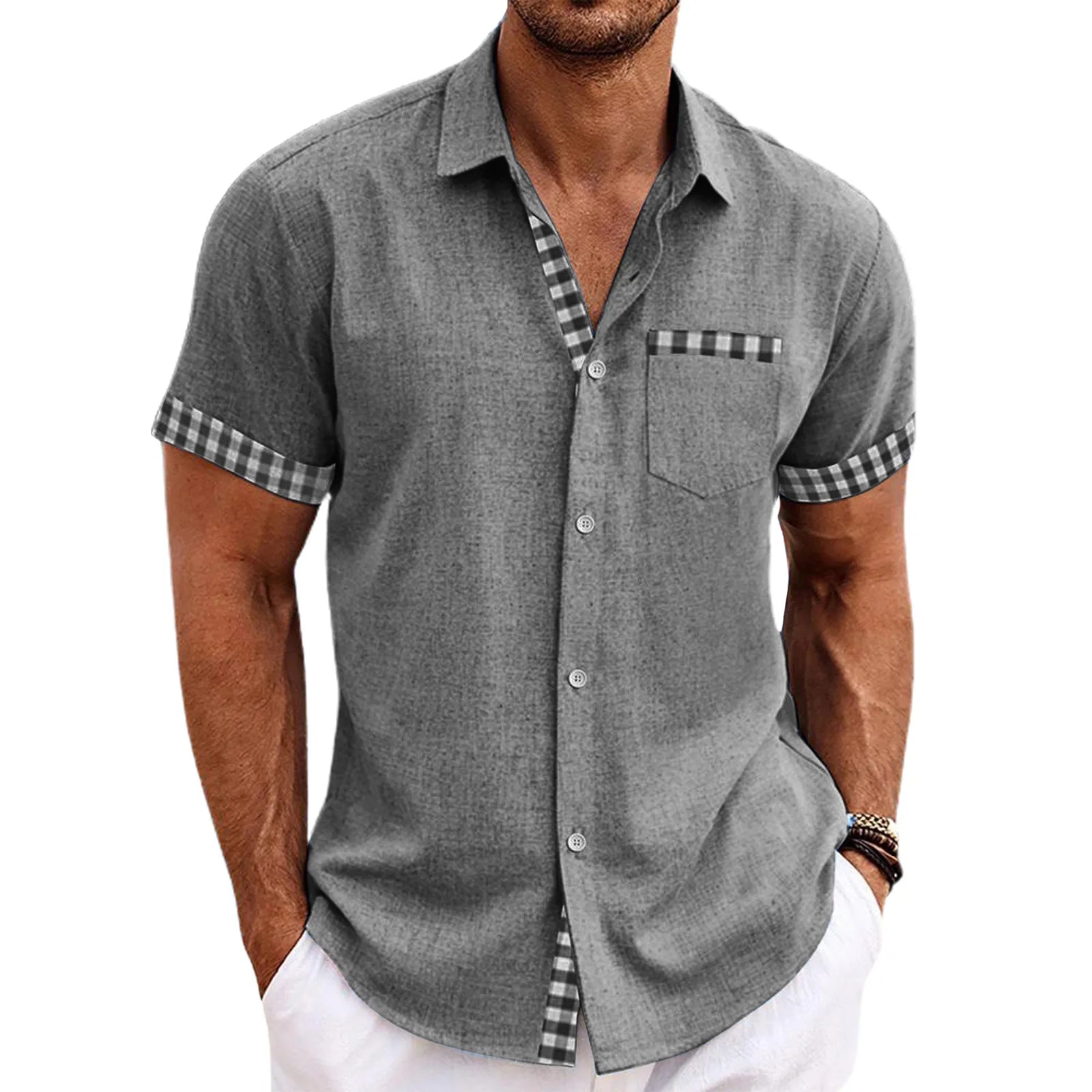 Chemise à Manches Courtes Détails Carreaux