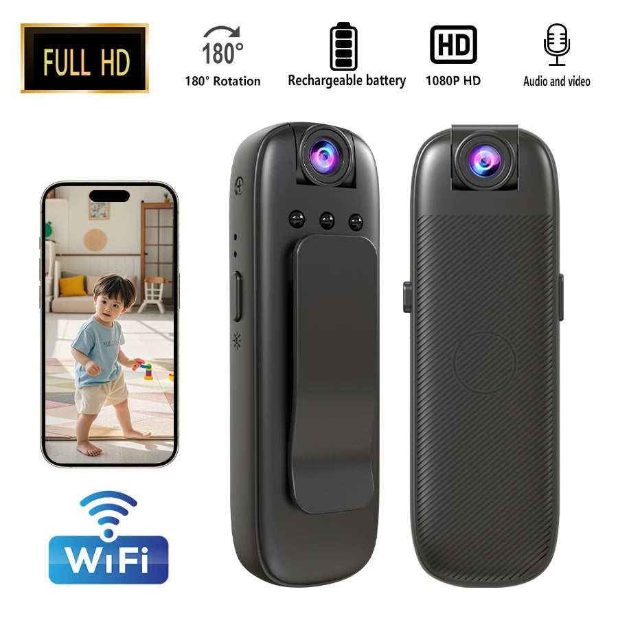 Mini Caméra IP 1080HD Rotative à 180° à Clip - Vision Nocturne