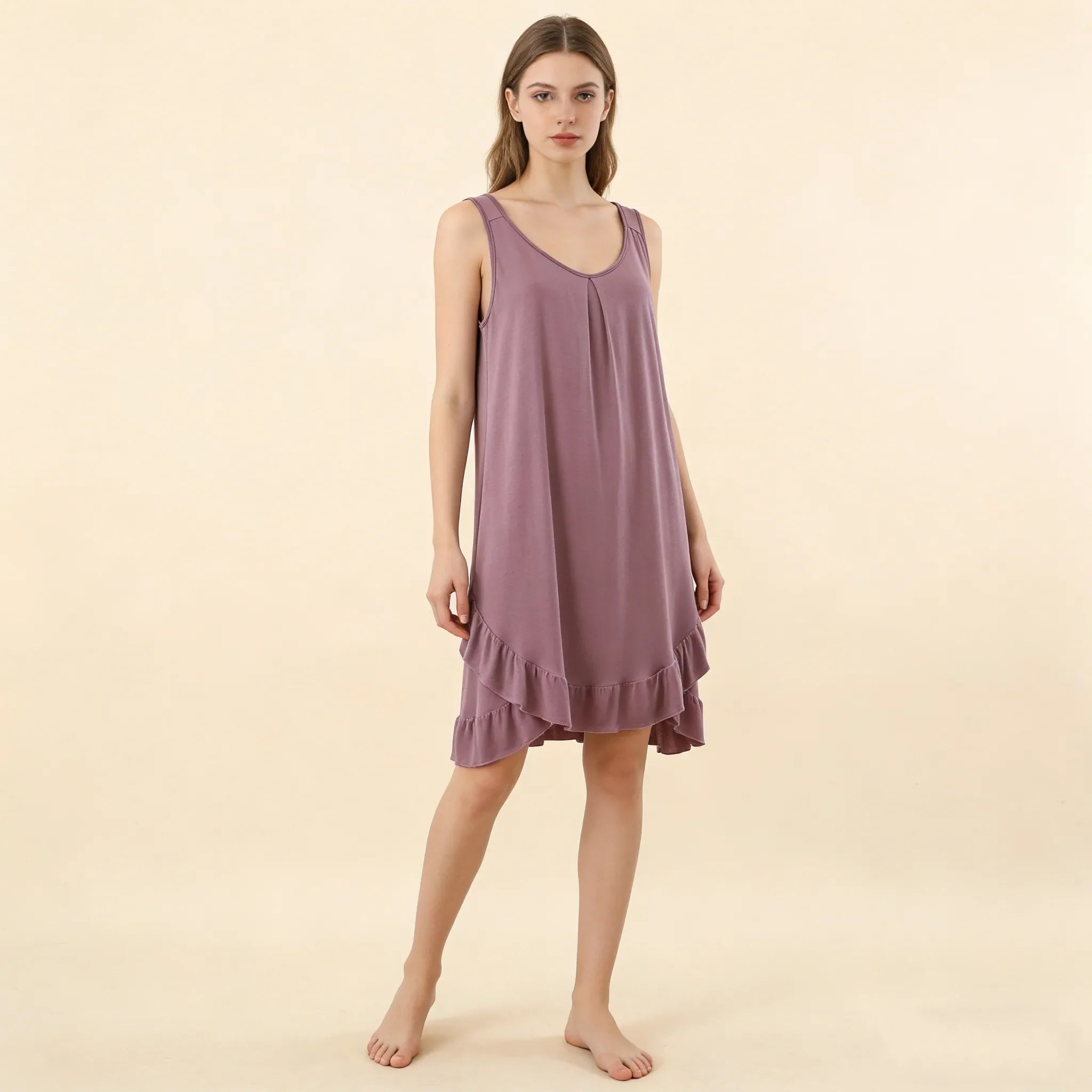 Robe de Nuit Femme en Modal – Col V à Volants, Coupe Ample et Confort Grande Taille