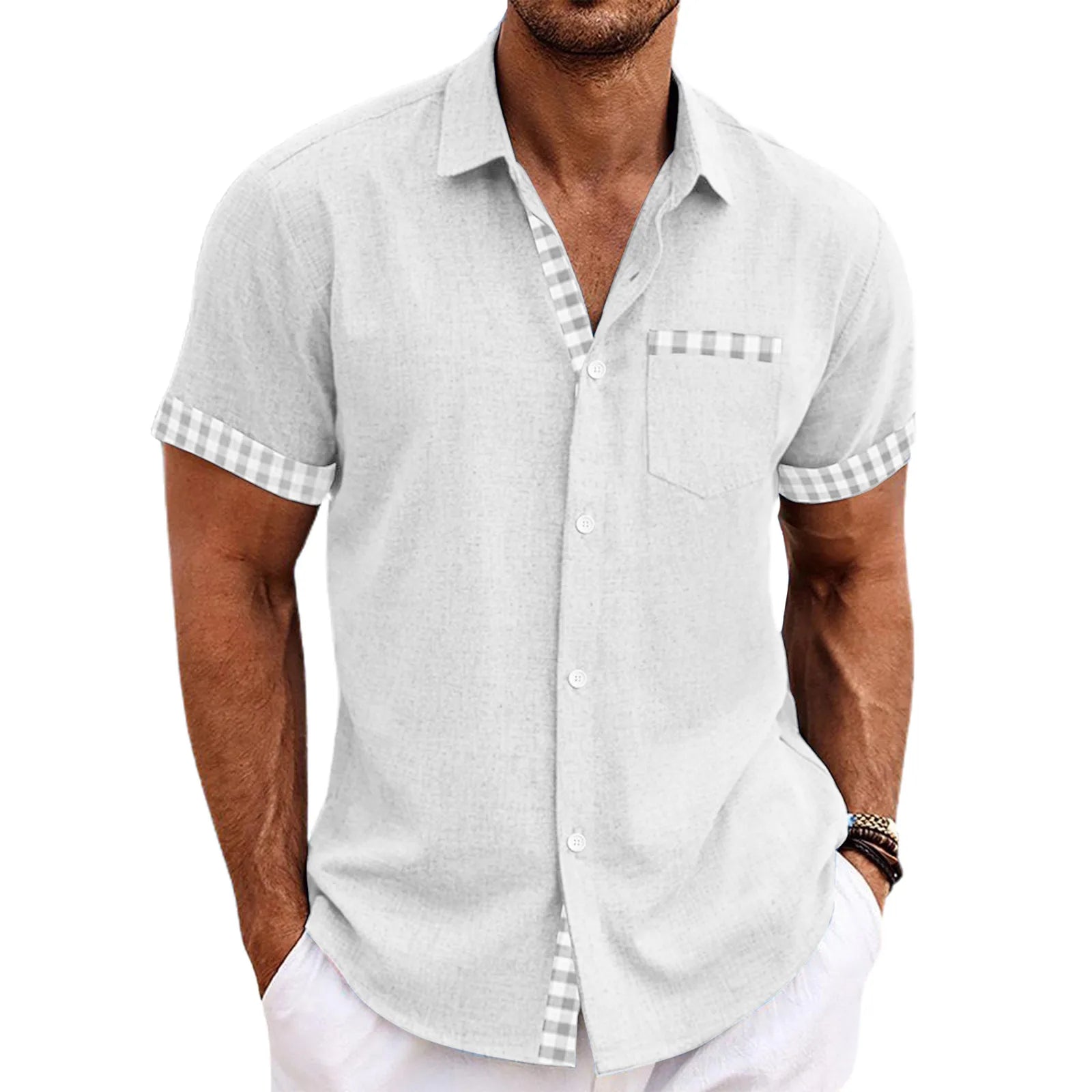 Chemise à Manches Courtes Détails Carreaux