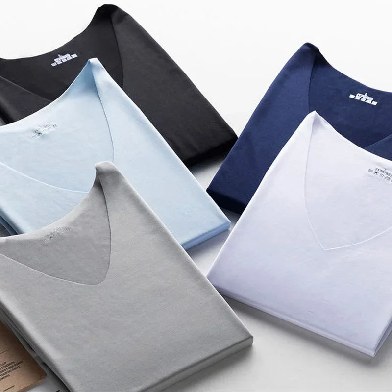 T-Shirt en Soie Glacée Respirant Sans Couture à Col V - Idéal pour l'été