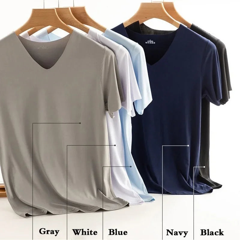 T-Shirt en Soie Glacée Respirant Sans Couture à Col V - Idéal pour l'été