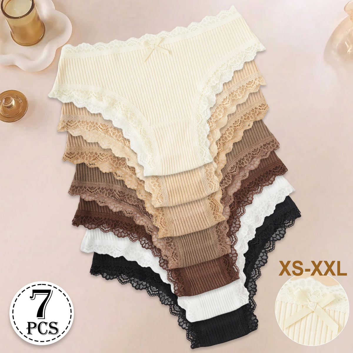 Lot de 7 Culottes Femme en Coton Respirantes et Confortables – Bords en Dentelle