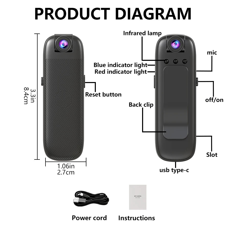 Mini Caméra IP 1080HD Rotative à 180° à Clip - Vision Nocturne