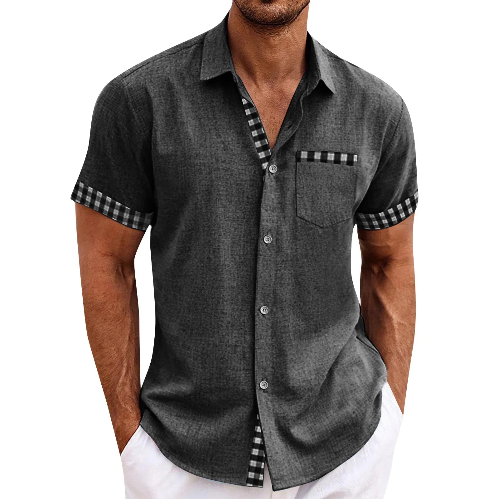 Chemise à Manches Courtes Détails Carreaux