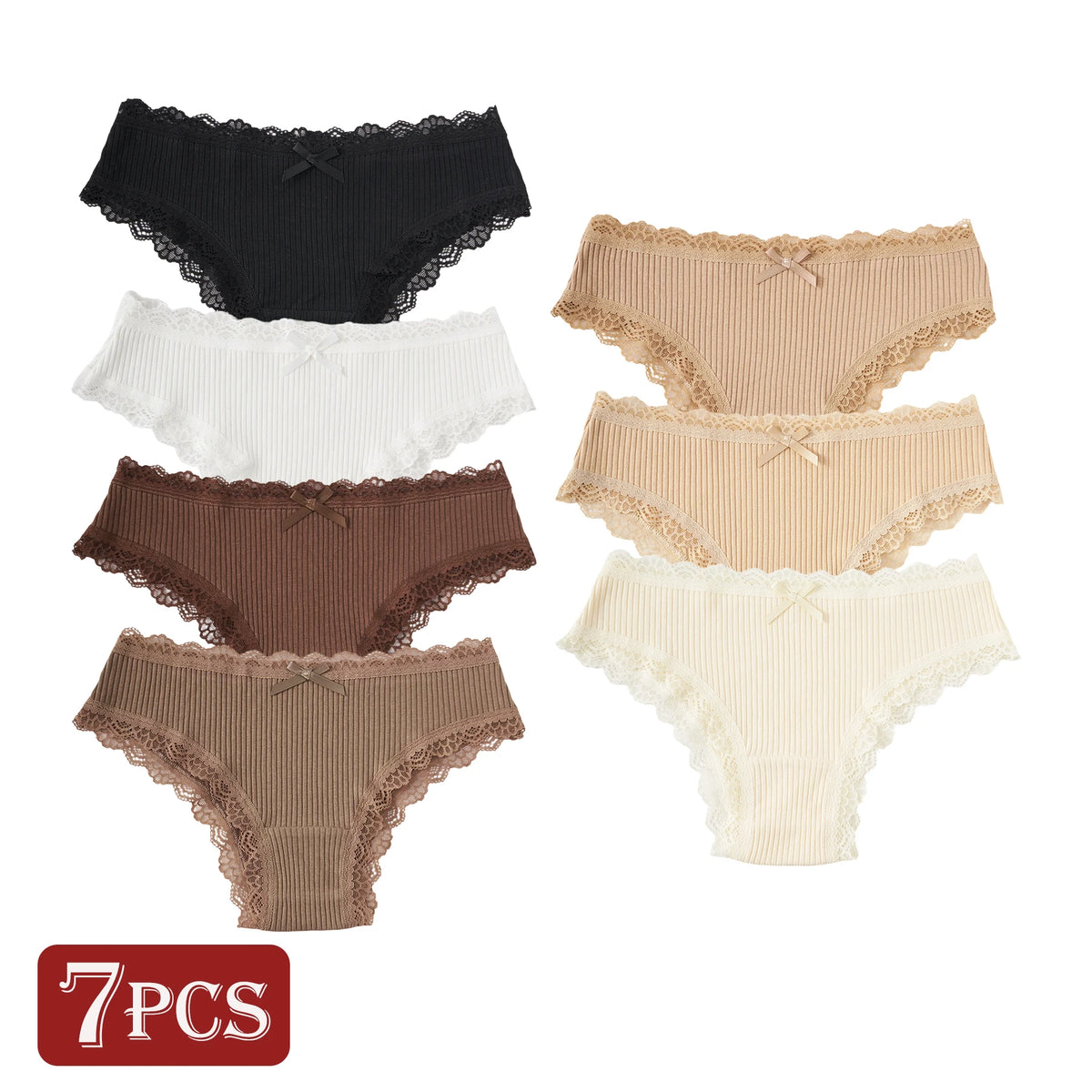 Lot de 7 Culottes Femme en Coton Respirantes et Confortables – Bords en Dentelle