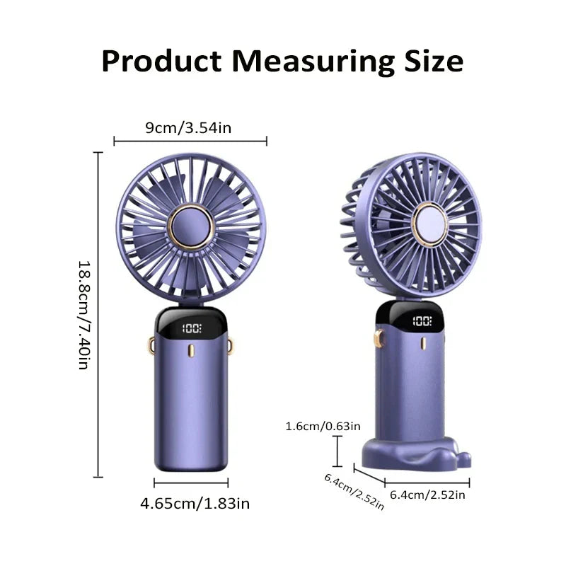 Mini ventilateur portable et pliable avec affichage de la batterie