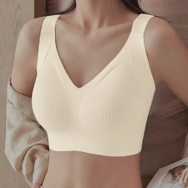 Soutien-Gorge Push-Up Sans Armatures – Brassière Confort à Bretelles Larges et Col V