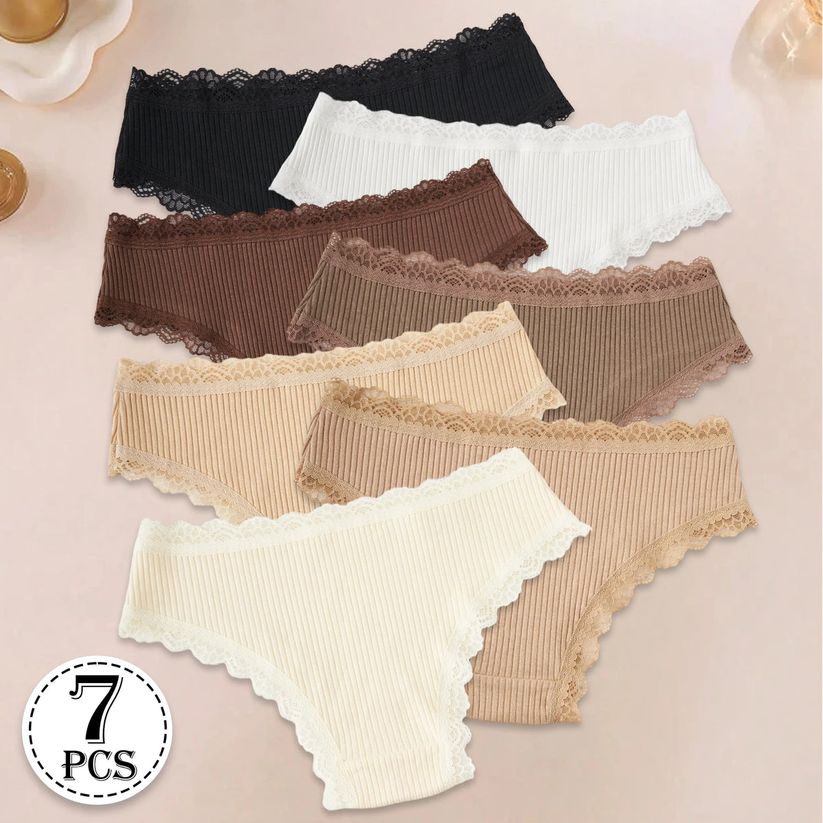 Lot de 7 Culottes Femme en Coton Respirantes et Confortables – Bords en Dentelle