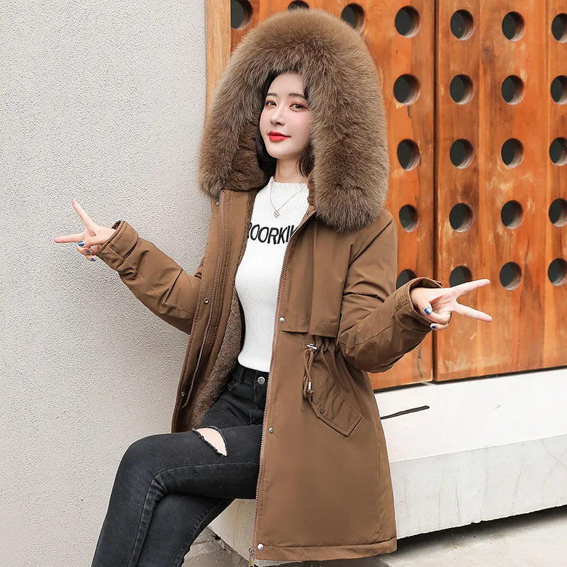 Parka à Capuche avec Col en Fourrure pour Femme