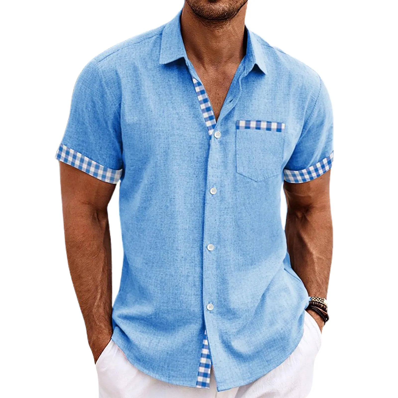 Chemise à Manches Courtes Détails Carreaux