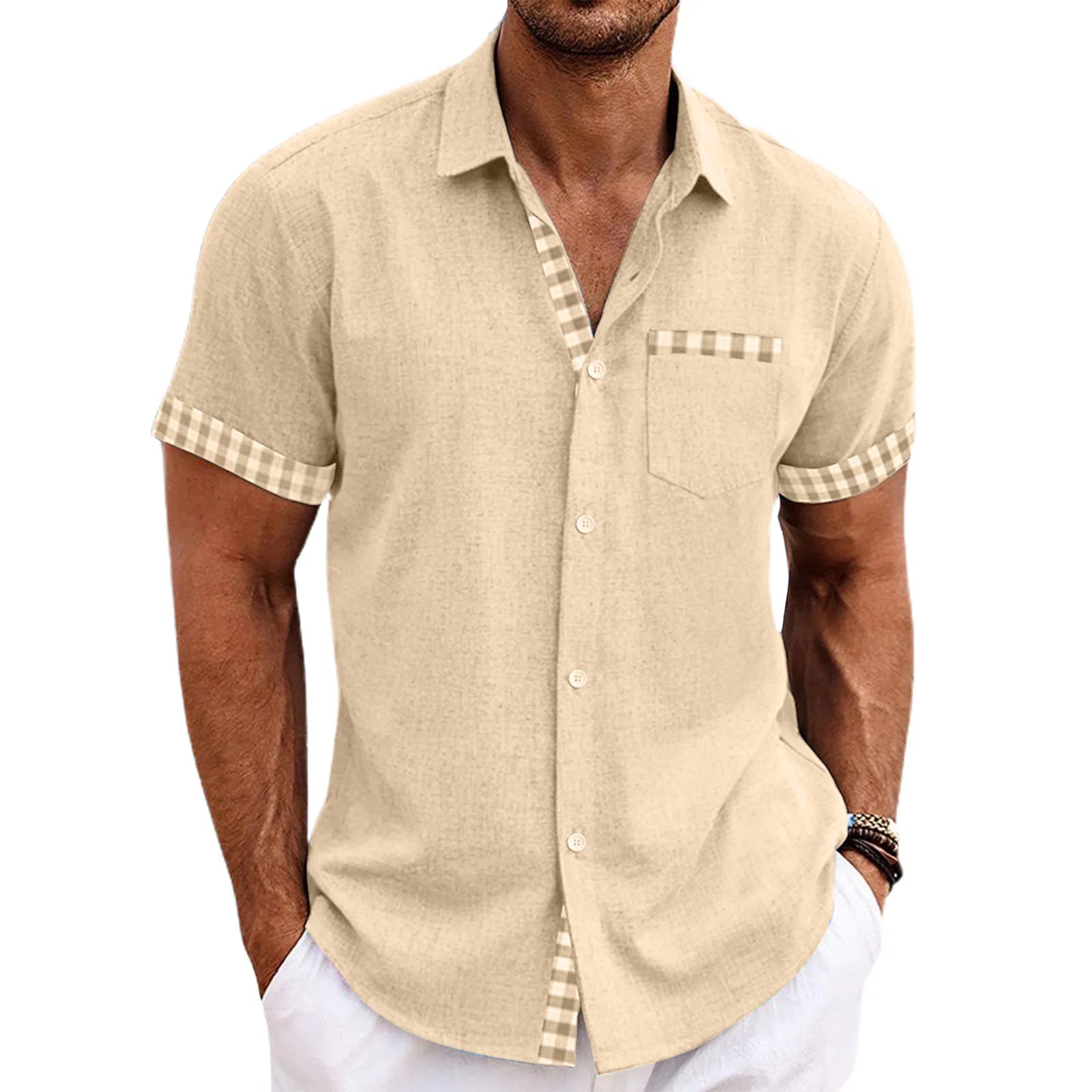 Chemise à Manches Courtes Détails Carreaux