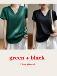 T-shirt col V en satin léger pour femme