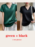 T-shirt col V en satin léger pour femme