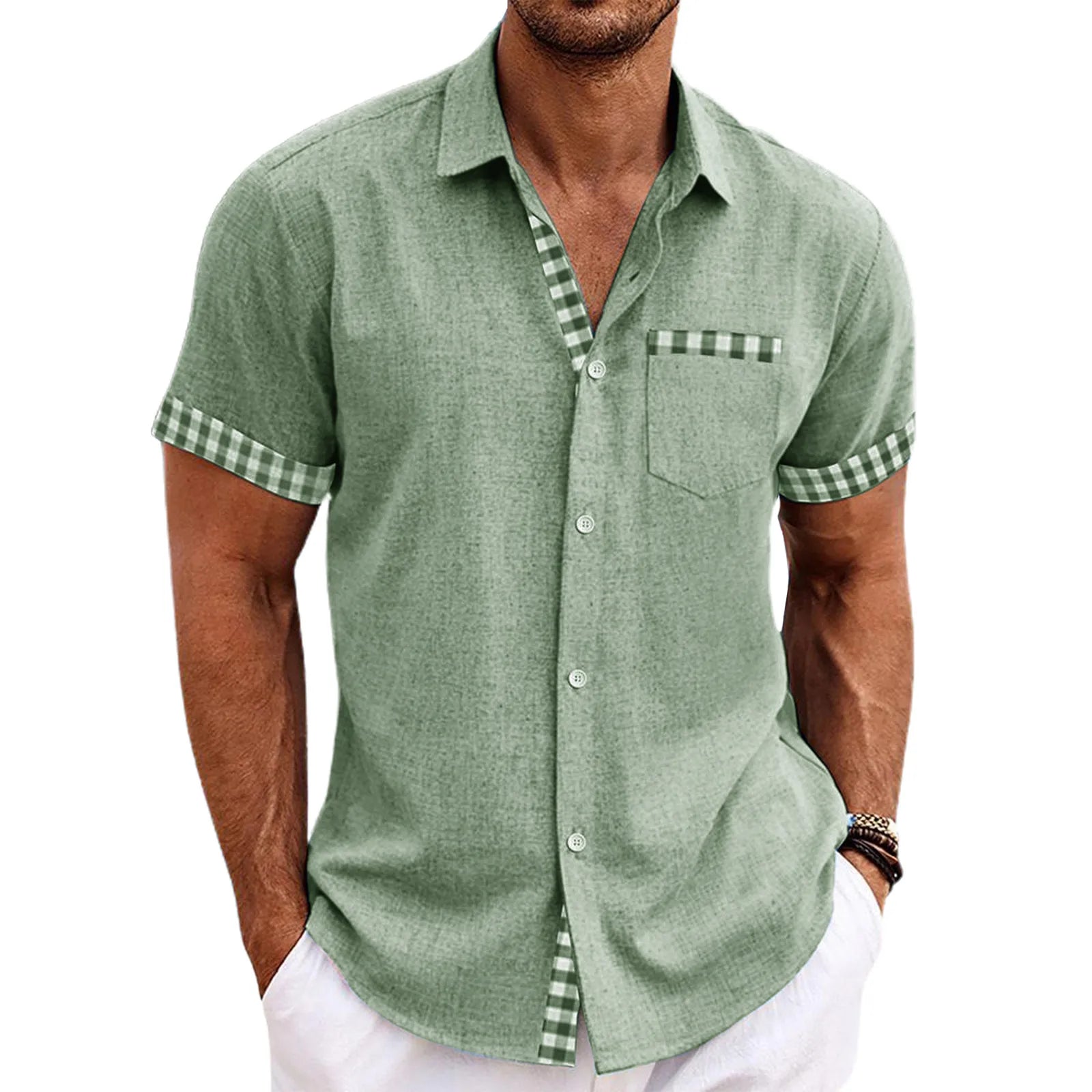 Chemise à Manches Courtes Détails Carreaux