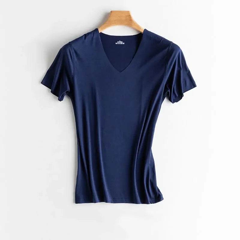 T-Shirt en Soie Glacée Respirant Sans Couture à Col V - Idéal pour l'été