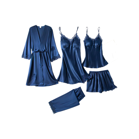 Ensemble de Pyjama 5 Pièces en satin et dentelle