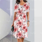 Robe mi-longue coupe droite imprimé floral