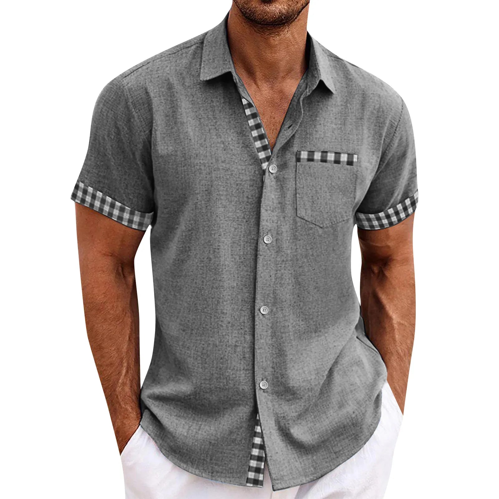Chemise à Manches Courtes Détails Carreaux