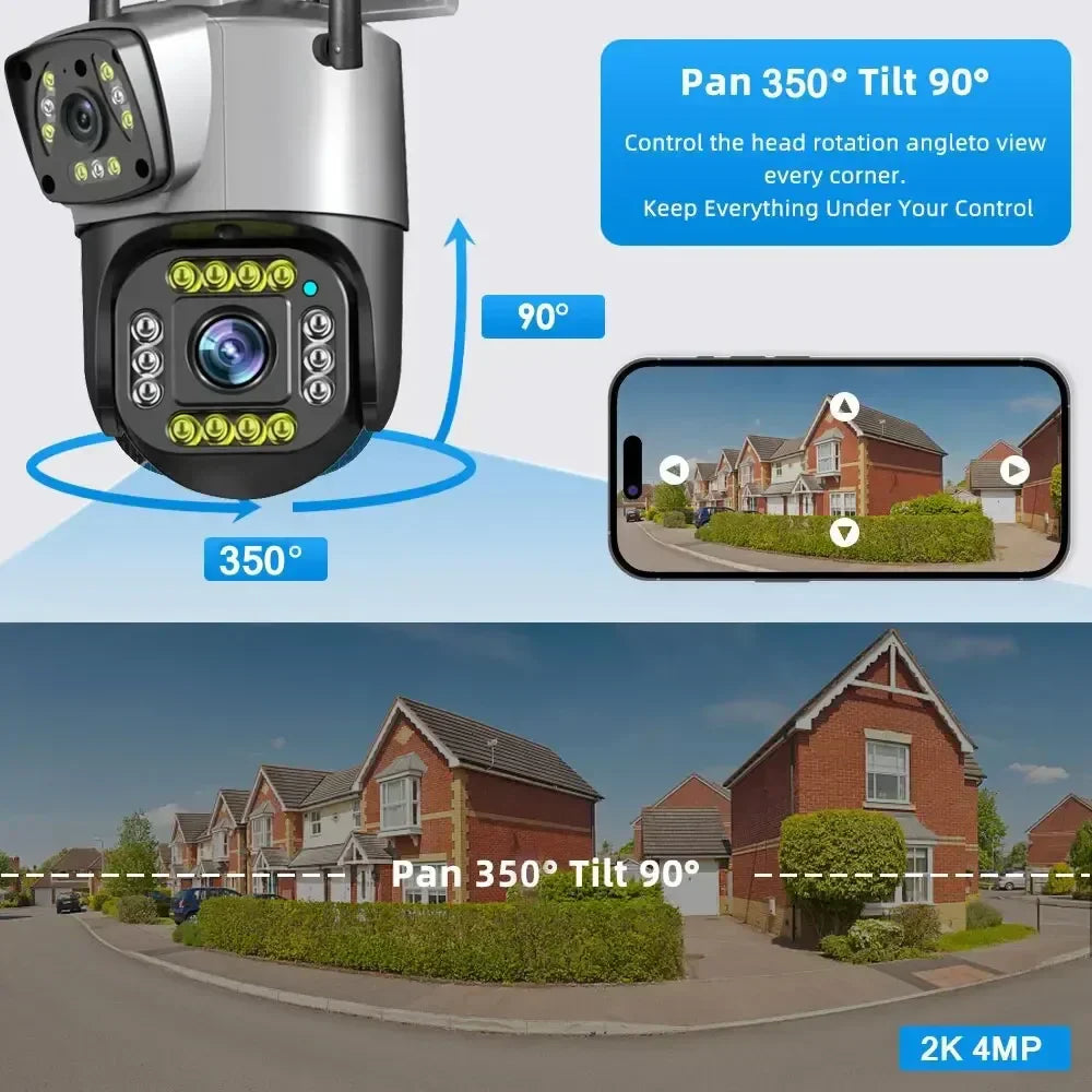 Caméra de Surveillance à double lentille avec vision nocturne et alarme