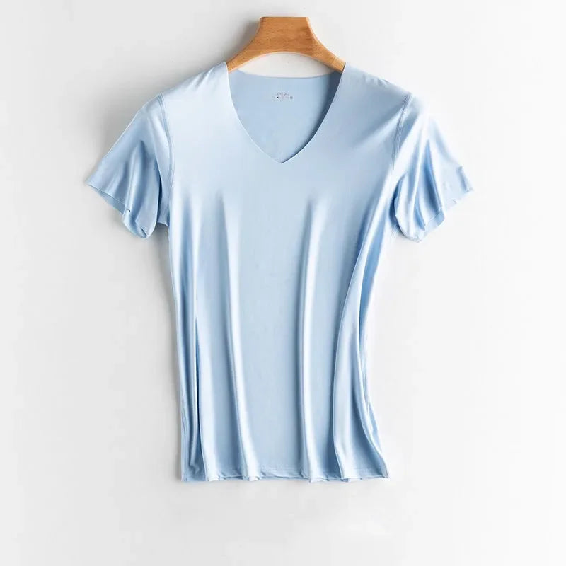T-Shirt en Soie Glacée Respirant Sans Couture à Col V - Idéal pour l'été