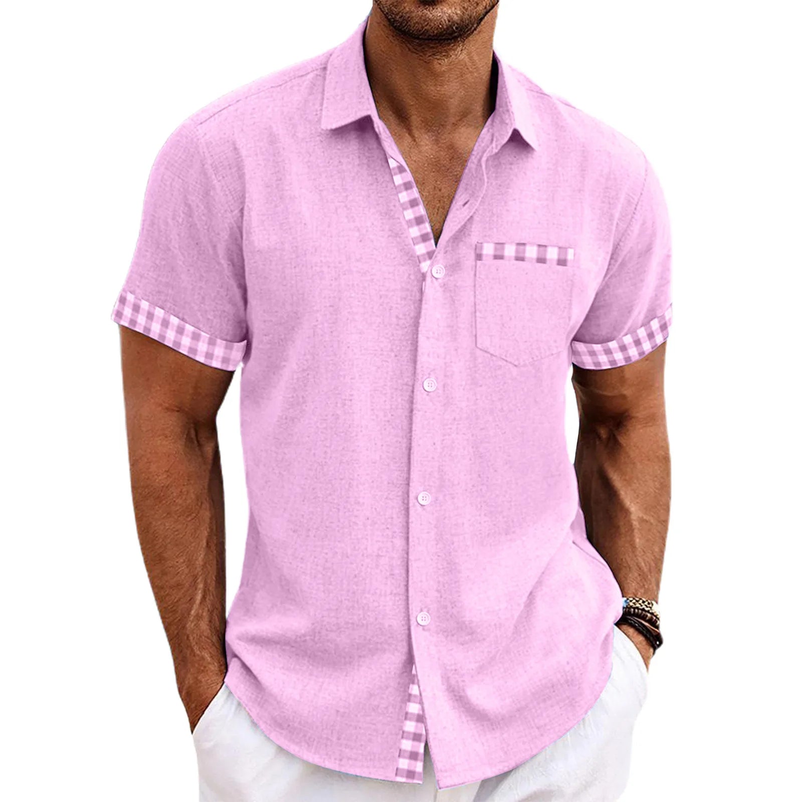 Chemise à Manches Courtes Détails Carreaux
