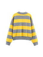 Pull Rayé Femme en Maille avec Col Polo – Manches Longues, Coupe Ample & Style Vintage Décontracté