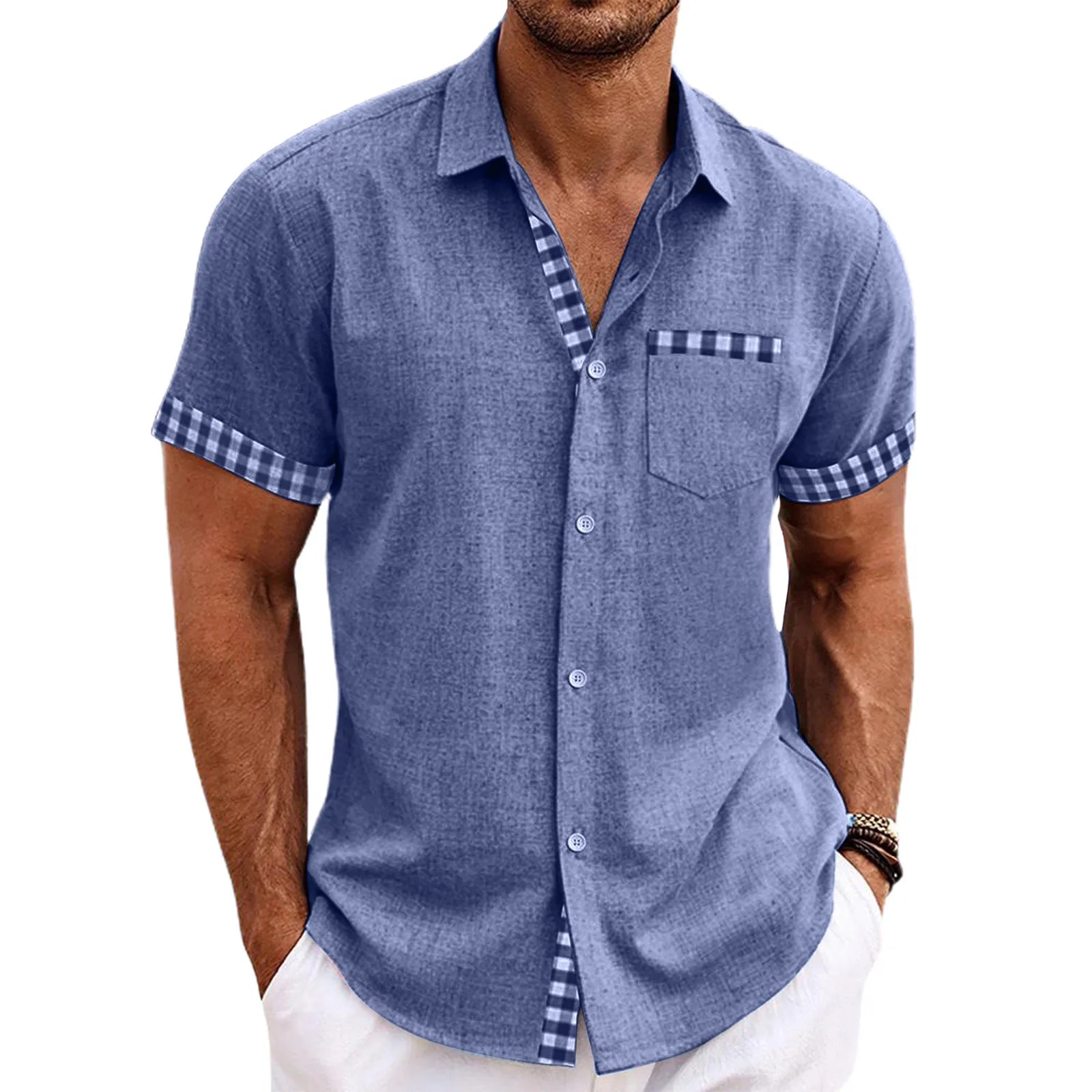 Chemise à Manches Courtes Détails Carreaux