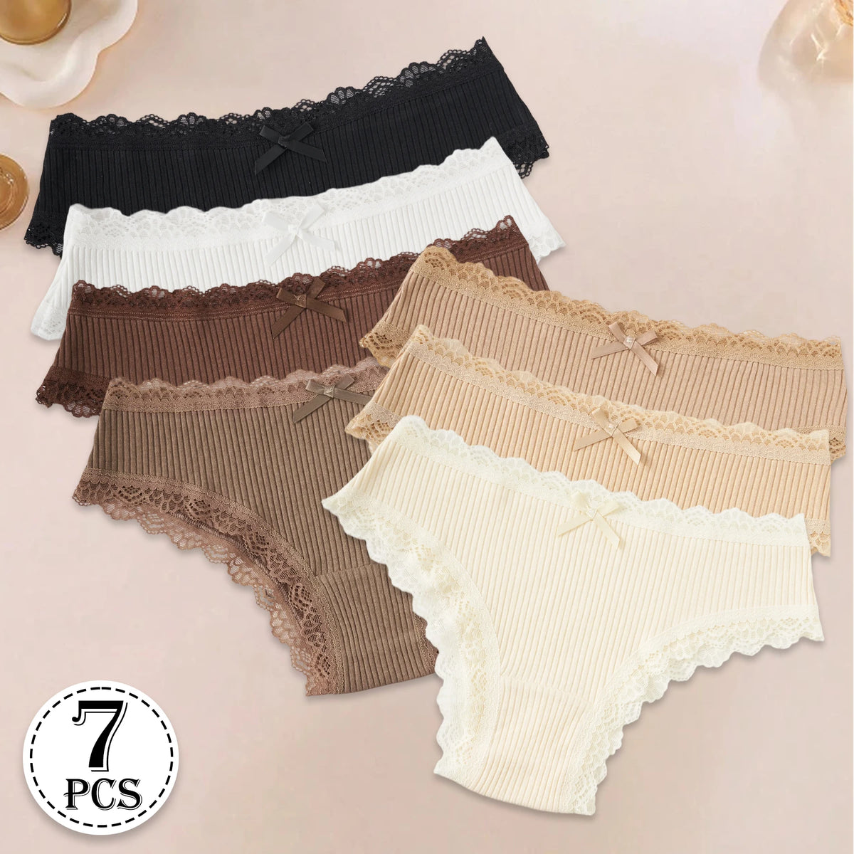 Lot de 7 Culottes Femme en Coton Respirantes et Confortables – Bords en Dentelle