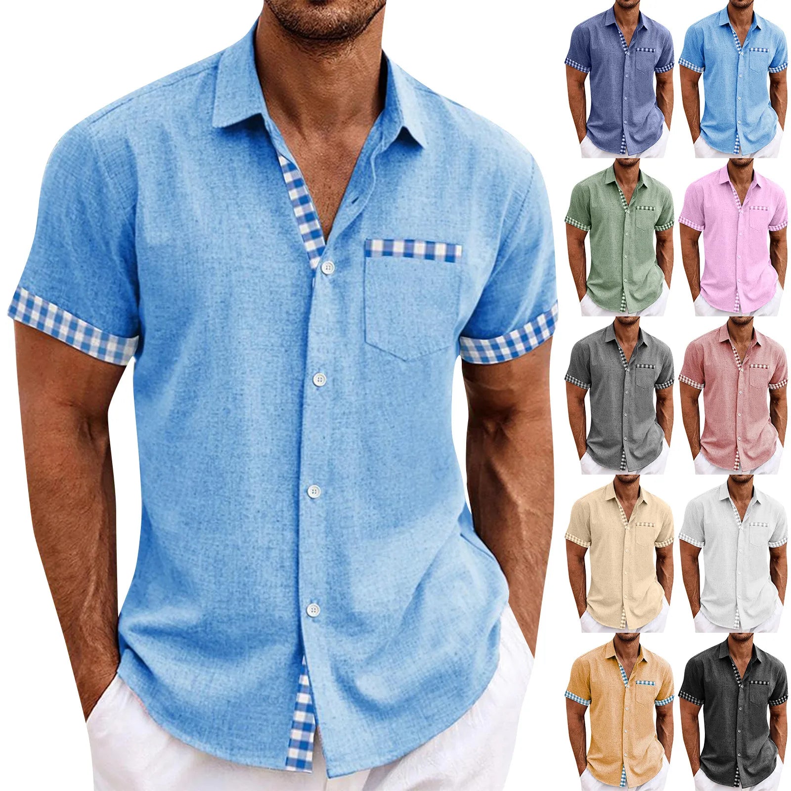 Chemise à Manches Courtes Détails Carreaux