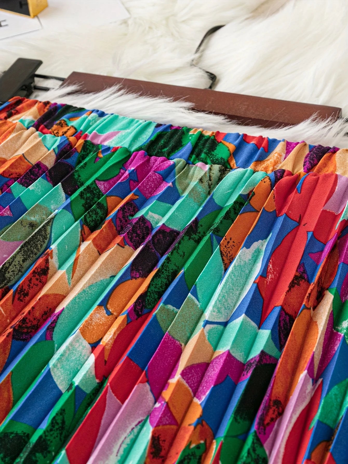Jupe Longue Taille Haute Plissé à Motif Florale Printannier