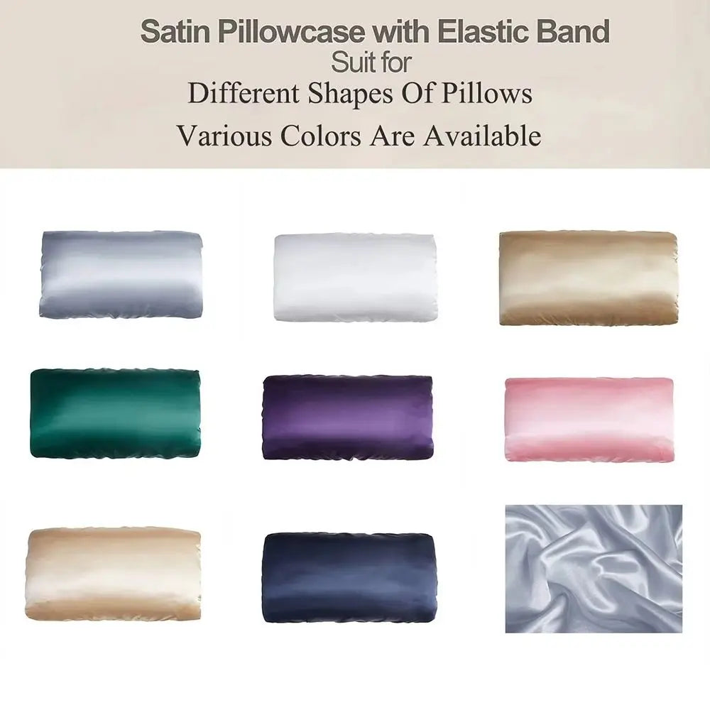 Taie d’Oreiller Satin Effet Soie Housse Élastique Extensible à Compatibilité Maximale – Pour des Cheveux Doux & Brillants