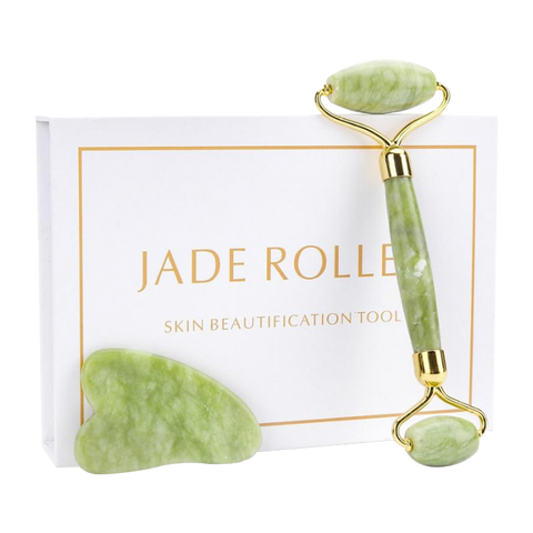 Coffret complet de massage : Rouleau Pierre de Jade et Pierre Gua Sha